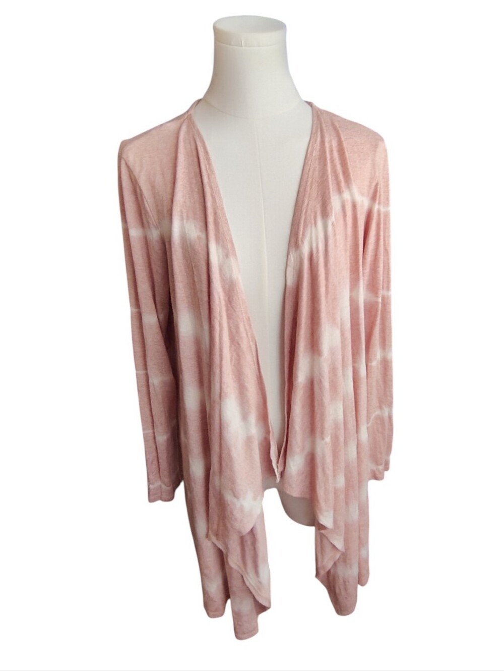 Knox Rose Feminine Asymmetrical Pink and White Tie Dye Sweater Wrap Size Large